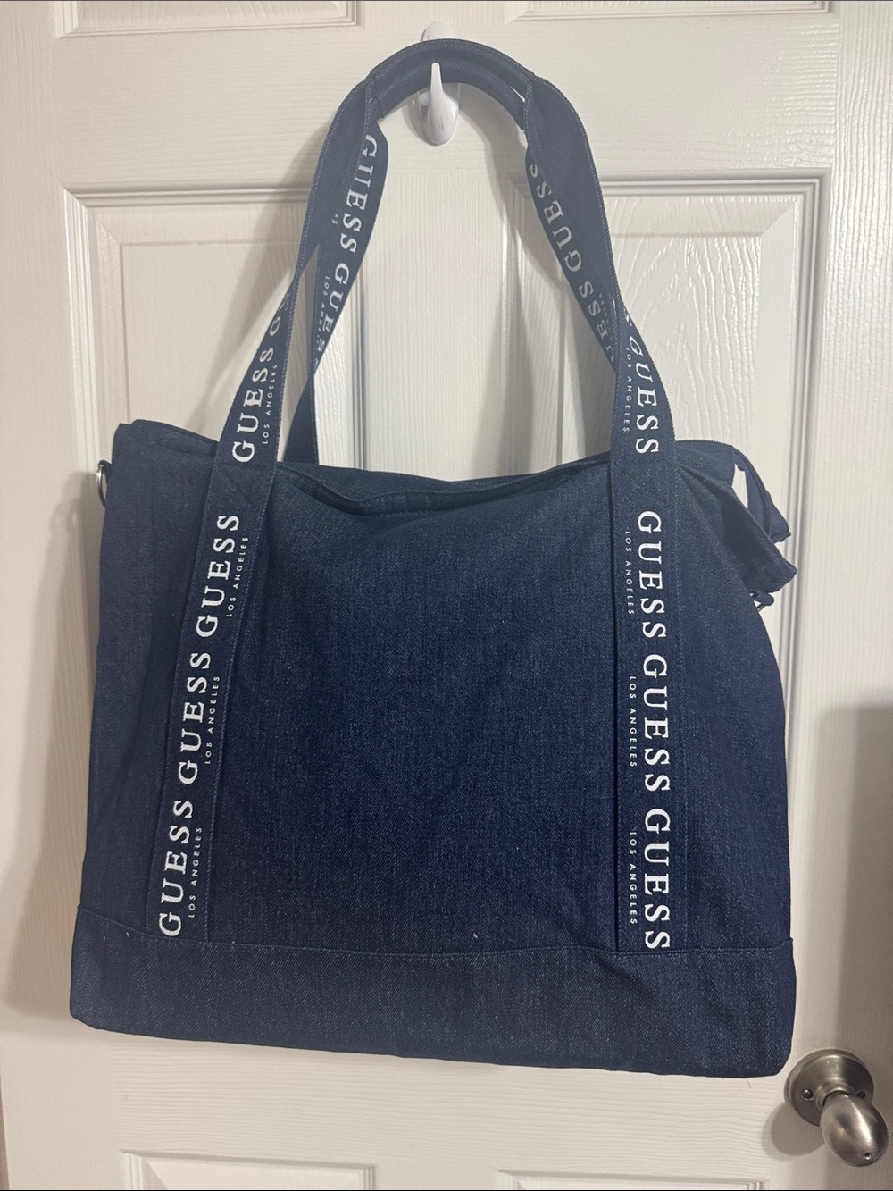 GUESS Dark Blue Denim Logo Strap Tote